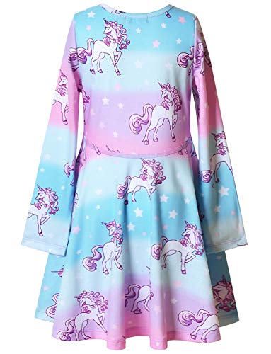 QPANCY Girls Long Sleeve Dresses Unicorn Mermaid Cat Swing Fall Winter Clothes2