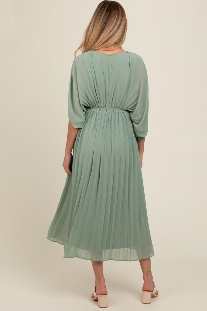 PinkBlush Pleated V Neck Maternity Maxi Dress