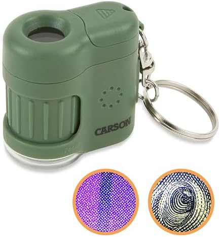 Carson MM-280G MicroMini LED Lighted 20x Pocket Microscope with Built-In UV Light and LED Flashlight - Green