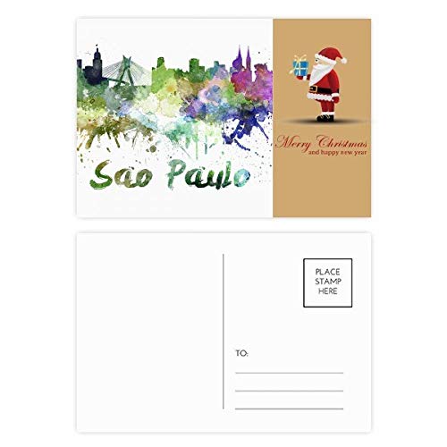 Cartes postales aquarelle Sao Paulo Brésil Père Noël : lot de 20 pour vœux de fin d'année