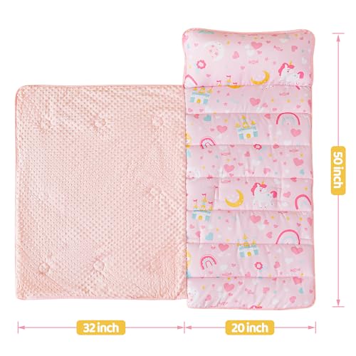 Viviland Toddler Kid Nap Mat for Preschool, Girls Pink Princess Daycare Kindergarten Slumber Bag - Thumbnail 4