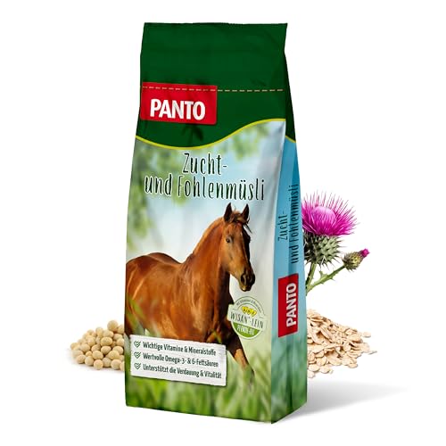 PANTO Pferdefutter Zucht- und Fohlenmüsli mit Wisan-Lein 20 kg – verdauungsförderndes Kraftfutter mit Omega-3 Fettsäuren, funktionales Pferdefutter für die Zucht & Fohlen