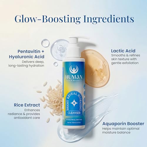 Image of HUMAN ELEMENT Bright Reveal Hydrating Cleanser - Deep Cleansing, Hydration & Brightening for Radiant, Healthy Skin | A Gentle, Hydrating, and Glow-Boosting Cleanser with Lactic Acid, Hyaluronic Acid & Rice Extract for Daily Skin Renewal (150ml)