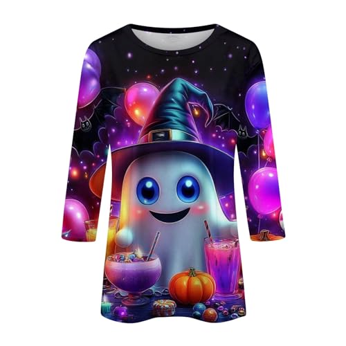 Cute Funny Halloween Shirts for Women Plus Size 3/4 Length Long Sleeve Womens Tops Witch Gothic Renaissance Shirt