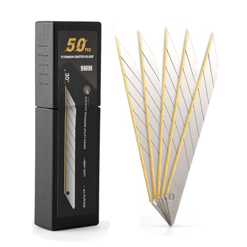 EHDIS 50 pcs Lames en Titane de rechange Cutter, 9mm, Lames sécables pour cutters, Lames de cutter ultra coupantes