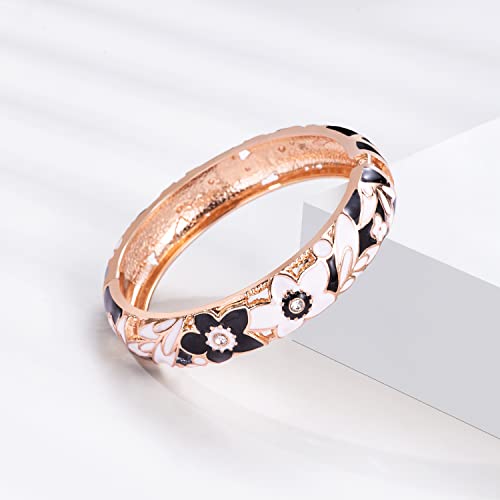 UJOY Vintage Jewelry Cloisonne Handcrafted Enameled Gorgeous Rhinestone Gold Hinged Cuff Bracelet Bangles Gifts 88A2