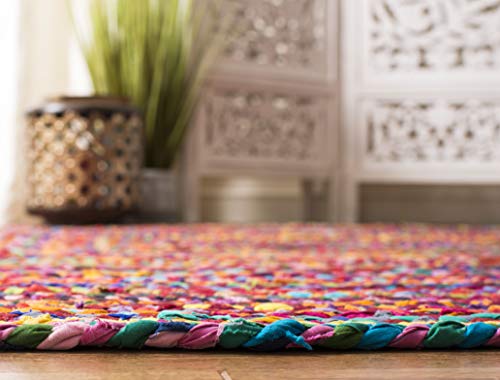 Safavieh Braided Collection 2'6" X 4' Red / Multi Brd210A Handmade Boho Reversible Cotton Accent Rug #TOP4