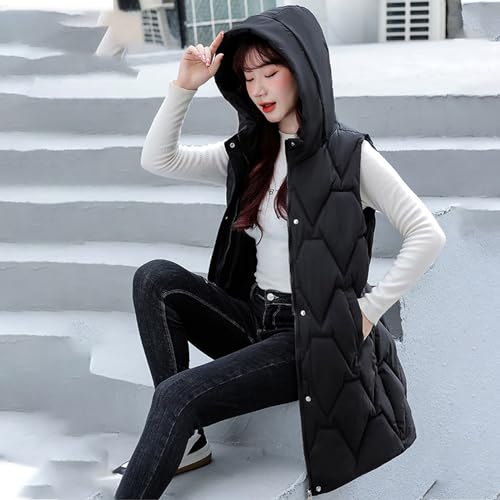 XUNRYAN Girls Puffer Vest Quilted Lightweight Jackets Sleeveless Winter Down Coat Hooded Mid Long Outwear Waistcoat Gilet3
