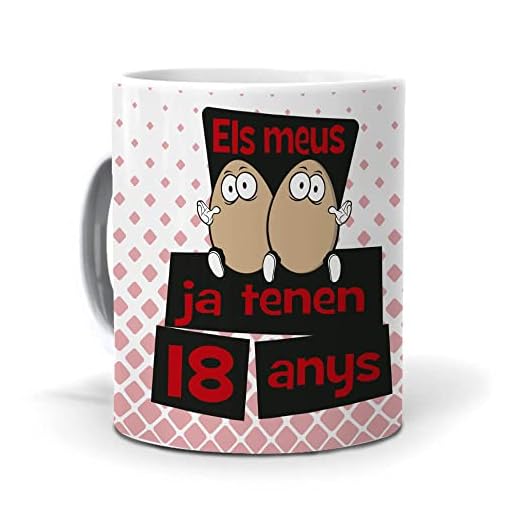 mundohuevo Taza Regalo 18 cumpleaños Hombre en Catalan ELS meus Ous ja tenen 18 anys. Ceramica AAA - 350 ml.