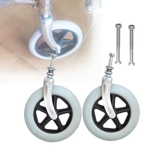 車椅子アクセサリーキャスターアセンブリ2個 フロントフォーク交換用フロント車椅子ホイール 滑り止め交換用キャスター ネジ付き 6/7/8インチ (グレー、200mm-8インチ)