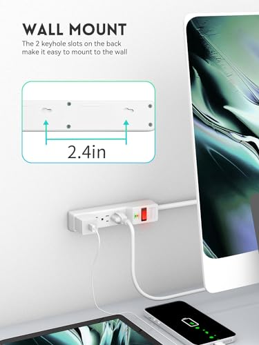 PLUGTUL Protector eléctrico con 4 tomas, cable de 6 pies, 980 Joules, con USB, color blanco miniatura 6