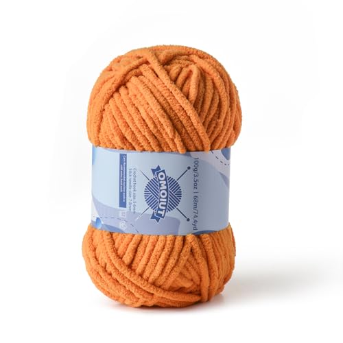 Image of Chunky Chenille Yarn for Crocheting, Baby Yarn for Crocheting Soft Blankets, Bulky Yarns for Crochet Amigurumi, 100g (74.3yds) Fluffy Velvet Yarns for Hand Knitting (Ginger Color)