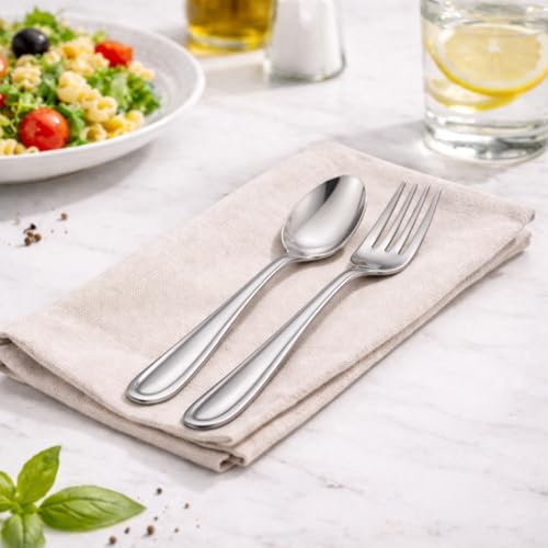 Image of Stainless Steel Table Spoons 16 cm | Mirror Finish | Rust-Resistant | Lightweight Daily Use Dinner Spoons | Dishwasher Safe | Cutlery Set for Home & Kitchen | Catering | Resturants (24 (Spoon+Fork))