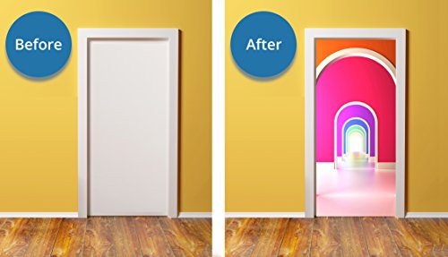 Windowpix Doorpix 36X80 Door Mural Wrap Luster Semi-Gloss Bubble Free Neon Rainbow Doorways To The Future - Peel And Stick - Easy-To-Clean, Durable #TOP1