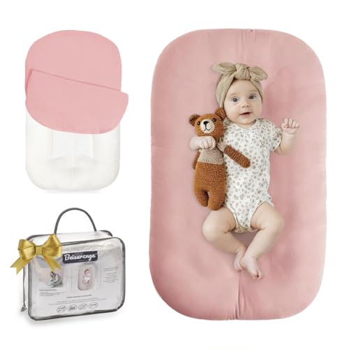 Image of Beisurznga Baby Lounger for Newborn - Snuggle Cozy Me Lounger | Breathable Soft Cotton, 0-24 Months Portable Playtime Baby Nest, Newborn Baby Essentials Gifts- Petal (1 Lounger + 1 Cover)