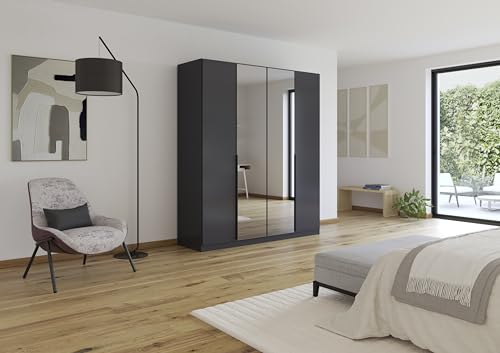 Rauch Skyla Metallic Grey 4 Hinged Doors Wardrobe With Grey Mirror Front 181x210cm