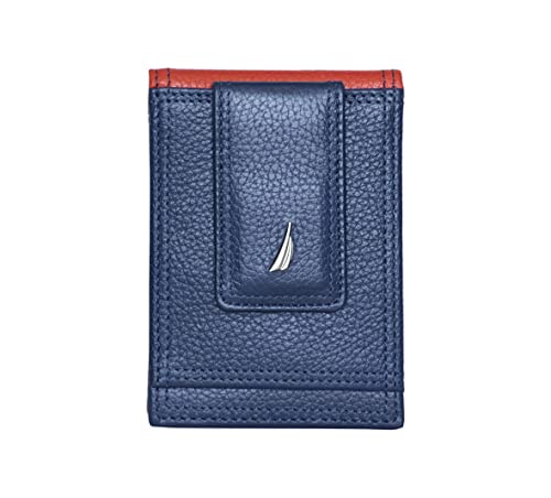 Nautica Carteira masculina de couro dobrável, azul marinho/vermelho, tamanho único