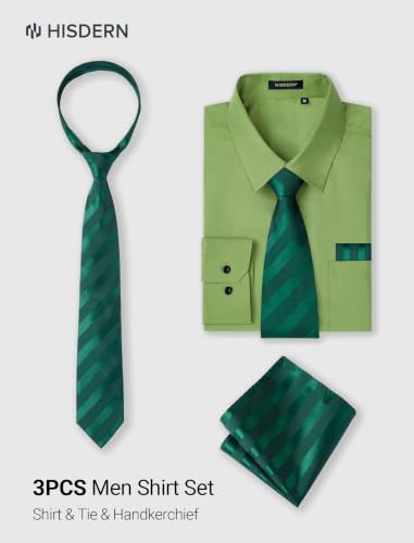 Image of HISDERN Mens Dress Shirt with Tie Pocket Square Set Classic Button Down Shirt Matching Tie Long Sleeve Shirts