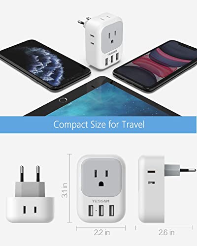 Tessan European Travel Plug Adapter 2 Pack, Us To Europe Power Adapter With 4 Ac Outlets And 3 Usb, Euro Charger Adaptor Type C For Usa To Eu Spain France Iceland Italy Germany Greece thumb #5