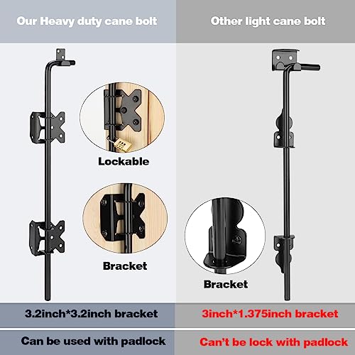 Image of Heavy Duty 18 Inch Cane Bolt, Soild Steel 18'' Gate Drop Rod for Wooden Fence, Gate Stopper Hardware for Wooden Fences Metal Doors-(Black Finish,2 Pcs)