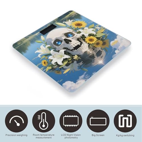 Báscula digital para baño con diseño calavera y flores miniatura 3