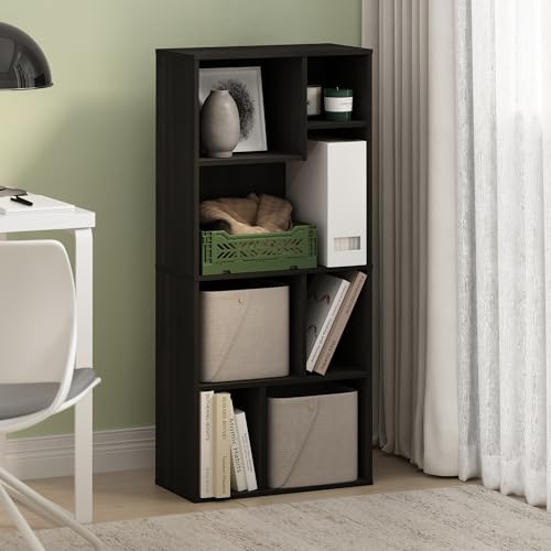 Furinno DALY Book Shelf, 7-Cube Bookshelf, Cube Storage Organizer Bookcase with Irregular Compartments, 9.4 x 18.9 x 42.1, for Living Room, Bedroom, Home Office, Espresso by Furinno - Image 2