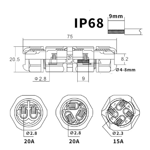 Conector de cable impermeable IP68 L16 de 2 pines para exterior 4