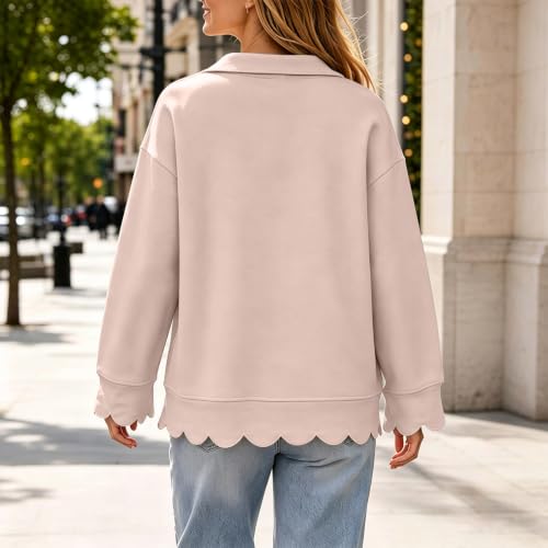 Scalloped Pullover Women Oversized 1/4 Button Henley Collar Fall Sweatshirt - image 3