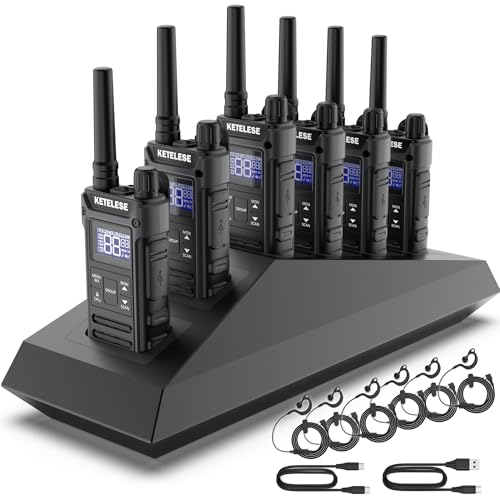 KETELESE T3G Heavy Duty Walkie Talkies, IP67 Waterproof Two Way Radio with Earpiece, Triple Proof, Three Charging Options, USB, NOAA, Emergency GMRS 2 Way radios(6 Pack), Black/Grey Black-6p