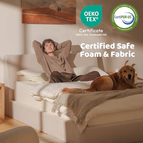 Image of RECCI AirFrame Full Size Bed Frame with Ergonomic Angled Foam Cushioned Headboard, Minimalist Design Platform Bed Frame, No Box Spring Needed, Easy Assembly (Beige Chenille)