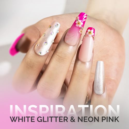 Image of MelodySusie Thick Gel Nail Polish Set- 2 Pcs 15ML Hot Pink & White Glitter Gel Polish Set Soak Off UV LED Christmas Gift for Women Nail Art Manicure Salon DIY Nail Design Decoration at Home