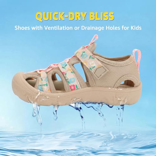 Image of Wide Toe Box Toddler Sandals Water Shoes Boys Girls Quick Dry Summer Beach | Non Slip Sole, Flexible, Machine Washable, Easy to Clean, Breathable, Adjustable Hook and Loop, Closed-toe for Outdoor & Pool