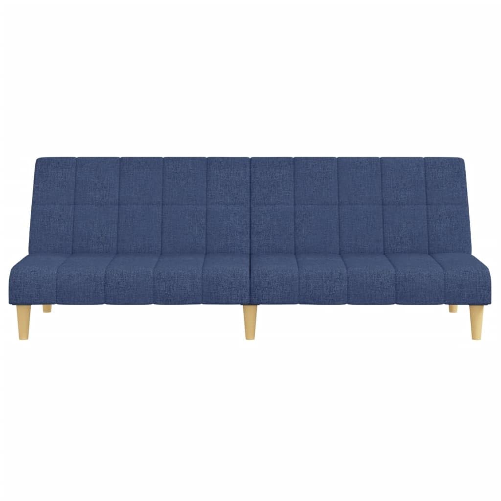 Divano letto a 2 posti in tessuto blu con due schienali separati come divano letto con struttura in legno, ideale per soggiorno e ufficio e per piccoli spazi