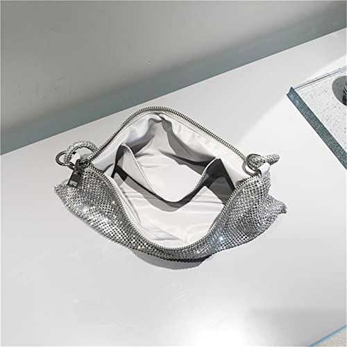 Image of Rhinestone Purse for Women Evening Clutch Hobo Sparkly Silver Handbags Glitter Bag for Wedding Prom and Party