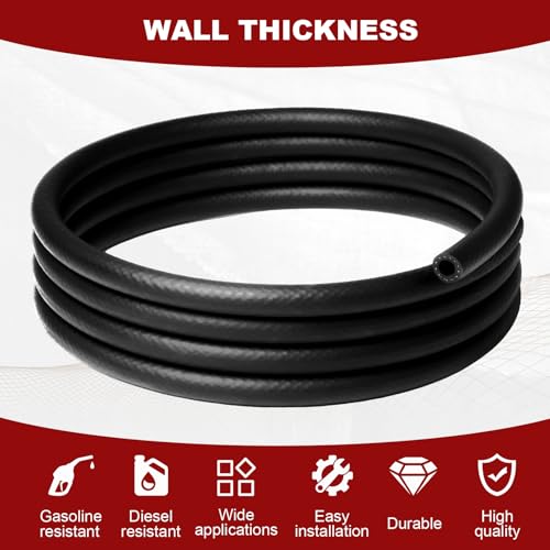Image of Eunice 5FT 1 /4 inch ID Fuel Line Hose - 6Pcs Hose Clamps, 300PSI Rubber Hose for Motorcycle Mowers Tractors and Small Engines