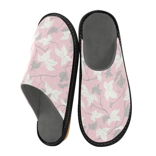 JUNZAN Pink Leaves Memory Foam Slippers for Women Men House Slippers for Bedroom Indoor