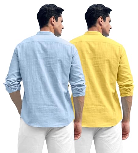 Image of Zombom Combo of Men's Solid Cotton Polyester Blend Full Sleeve Straight Kurta Shirt (Pack of 2)