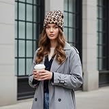 Werownsgso Leopard Beanie czapka z nadrukiem w panterkę, damska, zimowa, ciepła czapka z dzianiny, miękki, rozciągliwy kapelusz dla kobiet i mężczyzn