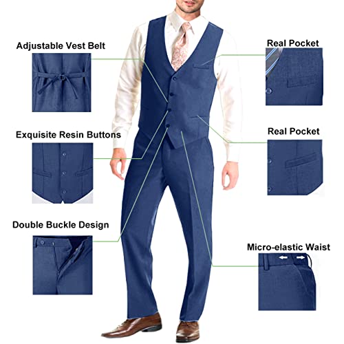Image of Mens Suit Solid Two Button Slim Fit Suit Set for Wedding Formal Business Suit Men 3 Piece Suit Blazer Vest Pants Set