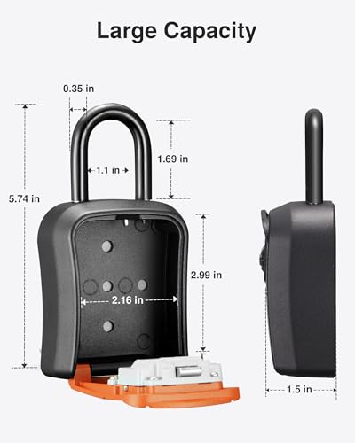 Image of Puroma Key Lock Box, Portable Combination Lockbox Wall-Mounted Key Storage Box for House Keys, Resettable Code Safe Security Lock Box for Home, Office, Apartment Spare Key Storage (1 Pack, Orange)