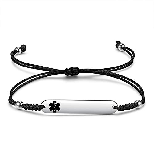 Custom Medical Alert ID Bracelet | Medical Bracelet Braided Rope Bracelet for Men/Women, Free Engraving Medical Information Bracelet,Adjustable.