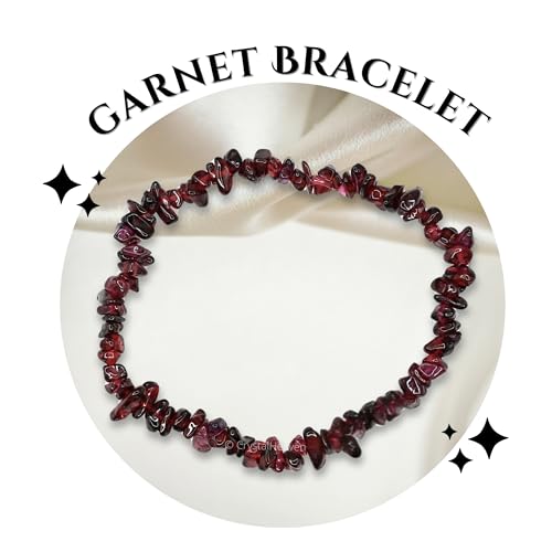 Image of Certified Garnet Bracelet for Women Men with Healing Crystal and Reiki Stone - Beautiful Gemstone Beaded Bracelet for Balance, Harmony & Positive Energy (Chips Stone Beads)