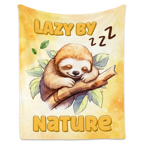 Sloth Blanket, Cute Soft Throw Gifts for Boys, Cozy Flannel Throw Blankets for Bed Travel, Orange 50"x60"