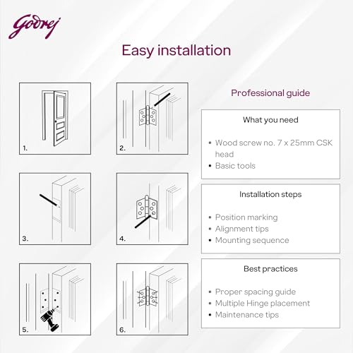 Image of Godrej Door Fittings | 4 inch x 12 Gauge Plain Joint Door Butt Hinges (Pack of 1, 5 Pcs /Pack) | Matte Black Finish, Smooth Operation | 4 Holes Kabza for Heavy Duty Door, Home, Office | 1 Yr Warranty
