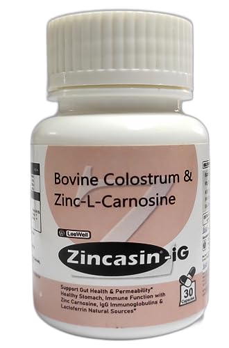 Image of Zincasin -iG Zinc L Carnosine Complex with Bovine Colostrum Powder 500mg | for Intestinal Permeability Support, Stomach Lining, Immunity Booster, Digestive Tract | Leaky gut | Gut Health supplements - 30 Vegetarian Capsules