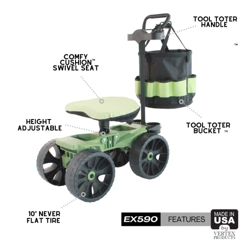TheXceptional Wheelie with Tool Toter Handle, Bucket and Comfort Cushion | Premium Cart with Rolling Tool Holder | Made in USA by Vertex | Model EX590 - Thumbnail 6