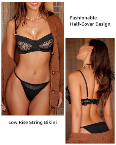 Image of LEVAO Cotton Underwear for Women, Lace Cut Out String Bikini Panties S-3XL