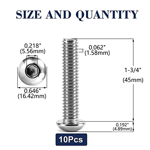 Image of 3 /8-16 x 1-3 /4 inch Button Head Socket Cap Bolts Screws, 10Pcs 304 Stainless Steel 18-8, Allen Hex Drive, Bright Finish by SG TZH(with Hex Spanner)