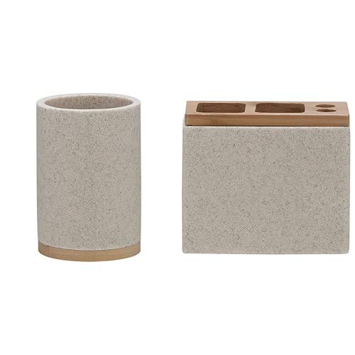 Becher Grace, Zahnputzbecher aus Polyresin, Farbe: Sand + Zahnbürstenhalter Grace für elektrische Zahnbürsten, Polyresin, Farbe: Sand