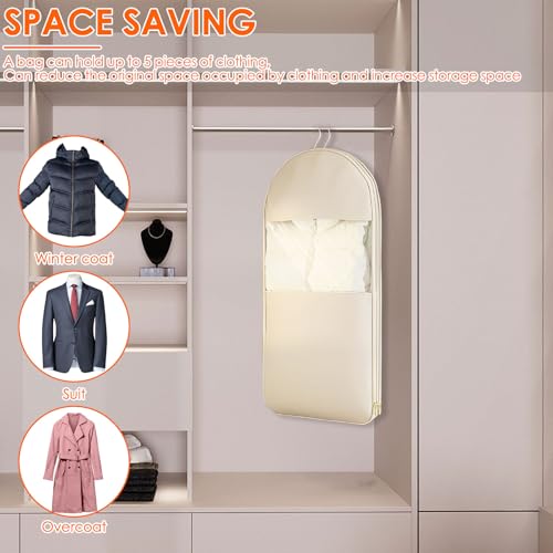 Garment Bag Space Saving Hanging Garment Bag with Self Compression Zipper for Closet Organization Breathable Suit Dress Bags Down Jacket Protector for Storage(Beige-Short)3